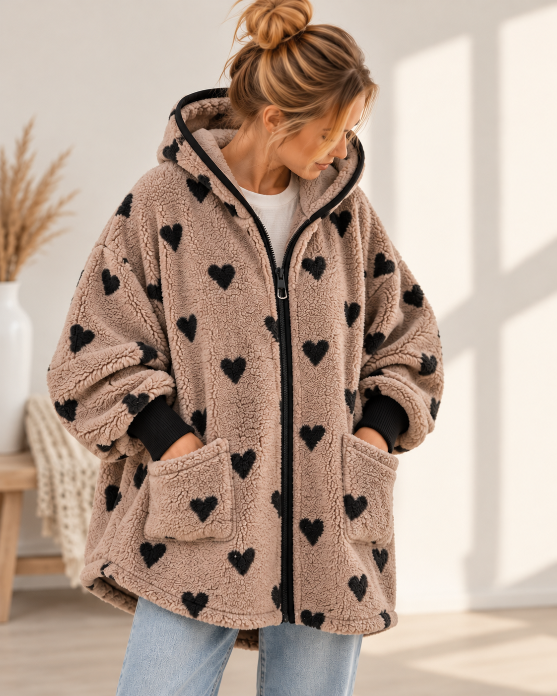 Teddycape Damen Herzen Taupe | Fix&Fertig