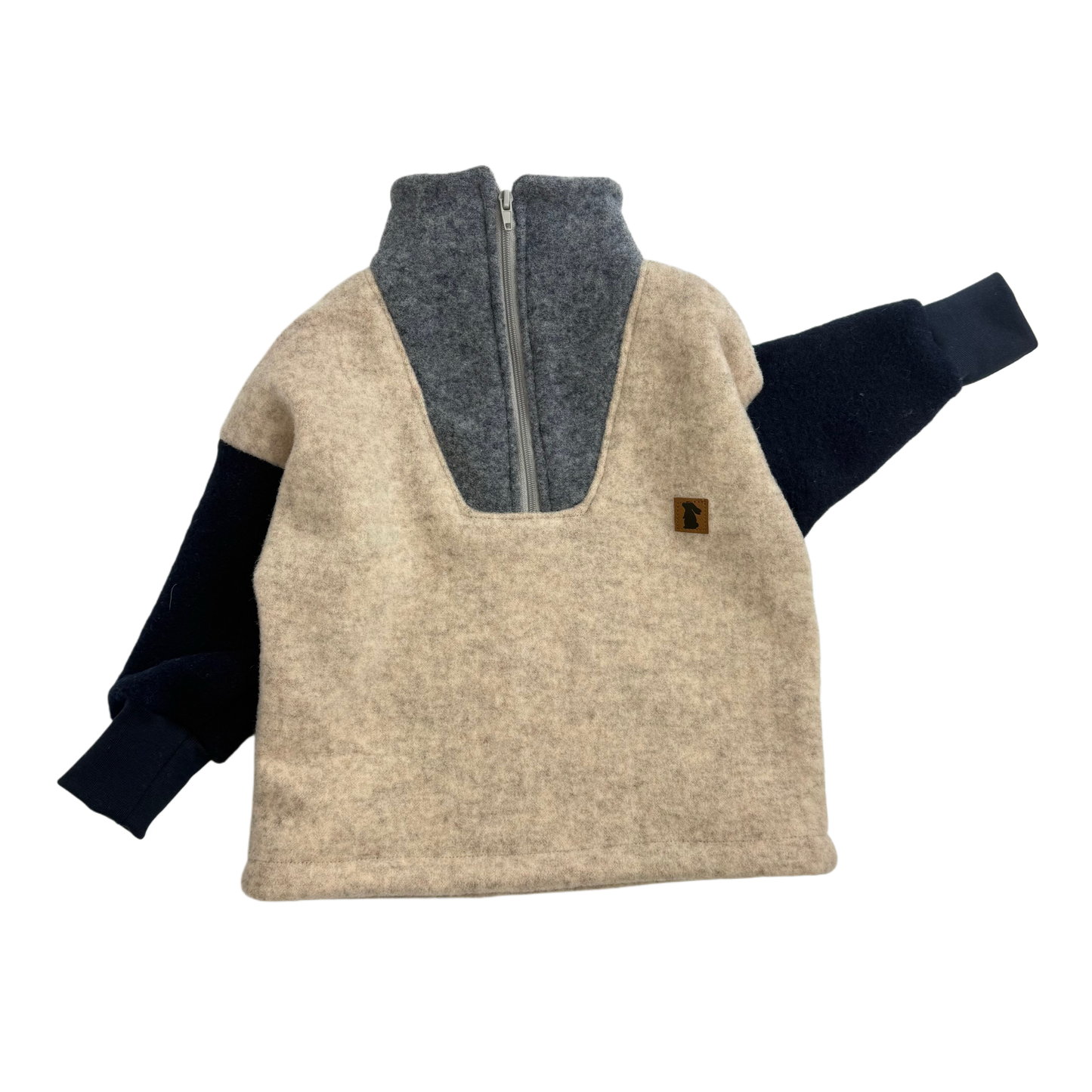 Wollfleece Troyer - Blau/Beige/Grau