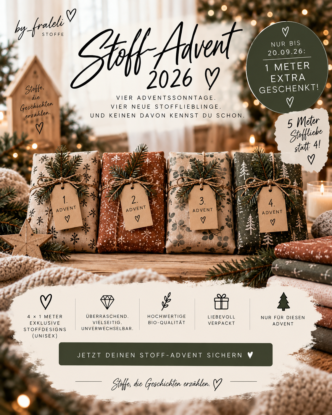 Stoff-Advent 2026 – 4 exklusive Stoffdesigns | by_fraleli