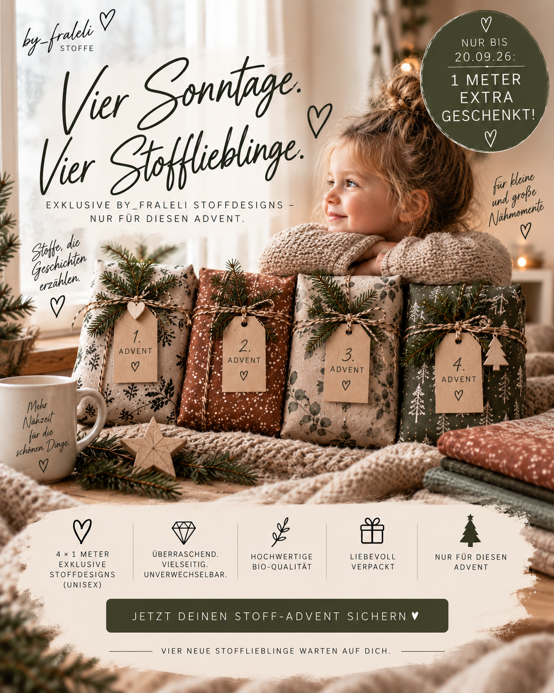 Stoff-Advent 2026 – 4 exklusive Stoffdesigns | by_fraleli