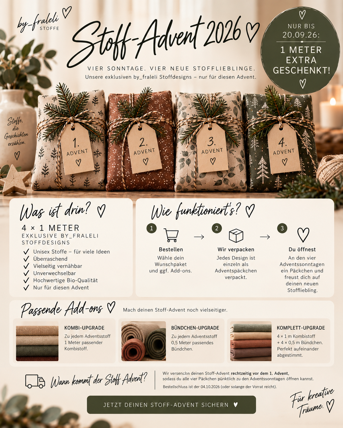 Stoff-Advent 2026 – 4 exklusive Stoffdesigns | by_fraleli