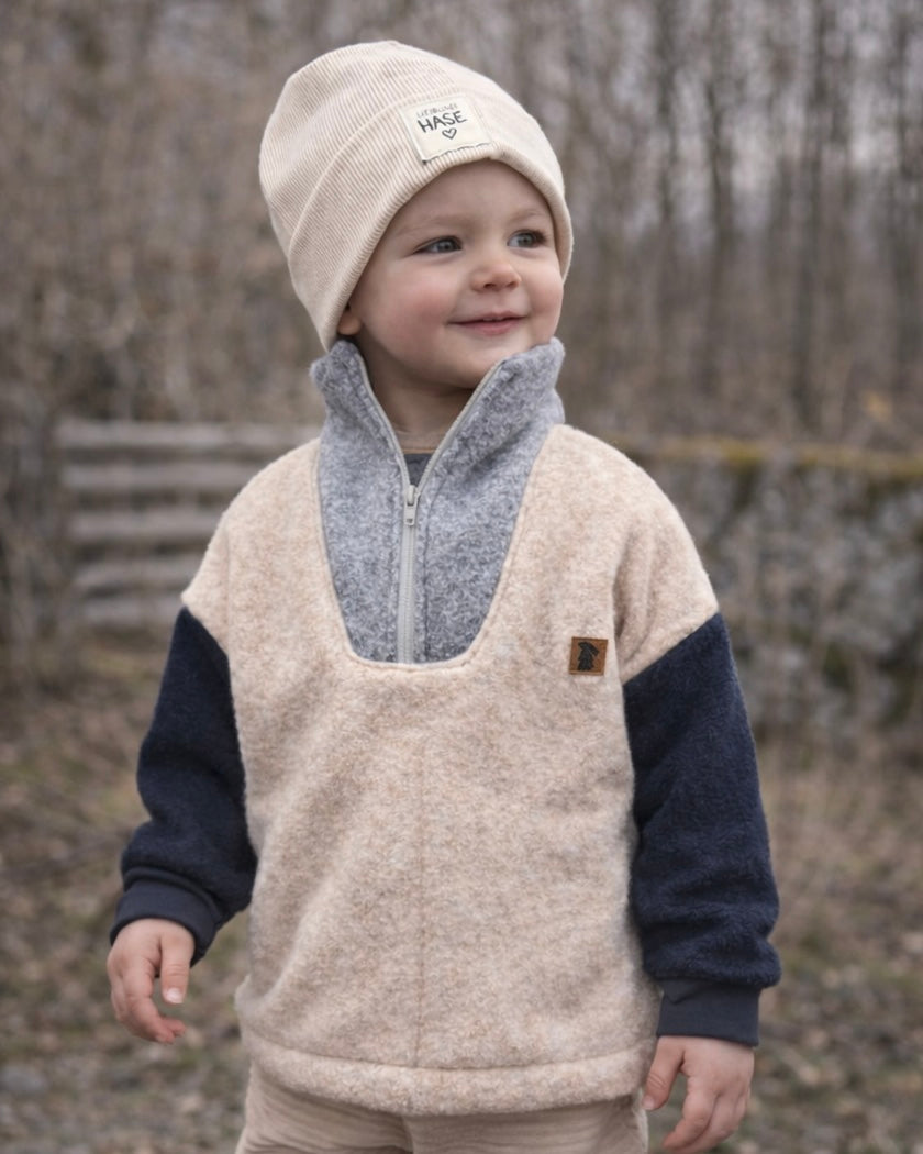 Wollfleece Troyer - Blau/Beige/Grau