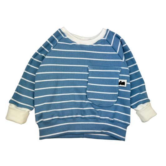 Raglan-Sweater "Big Stripes Graublau"