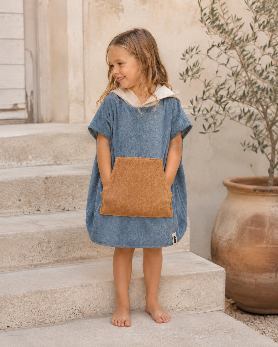 Frottee-Poncho Graublau