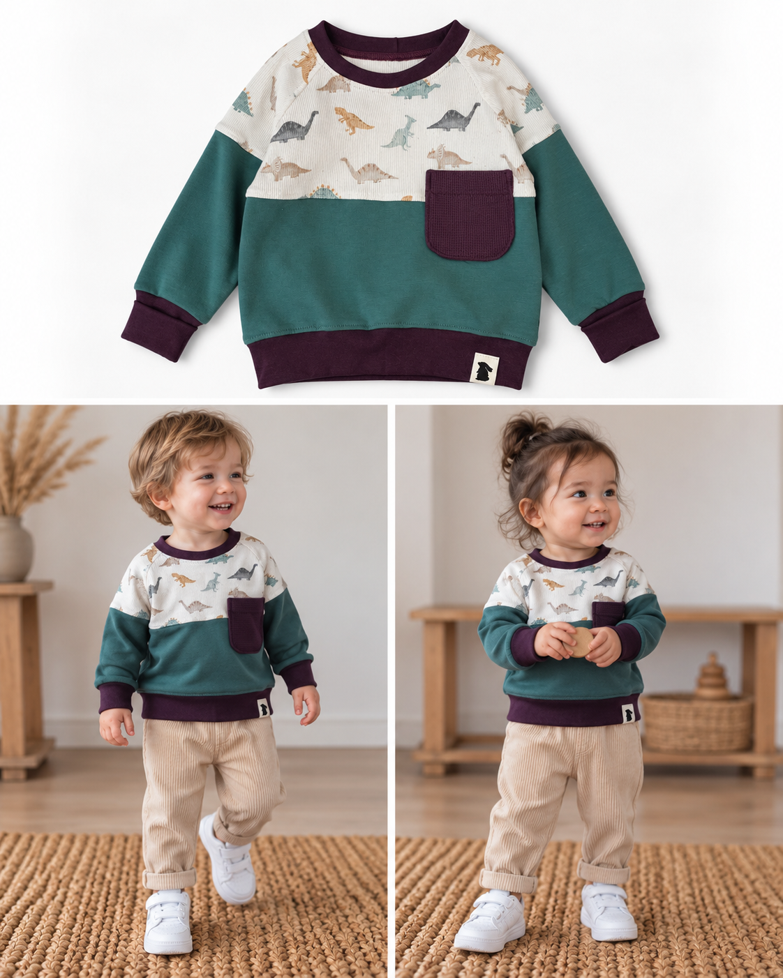 Colourblock-Sweater Dino | Fix&Fertig