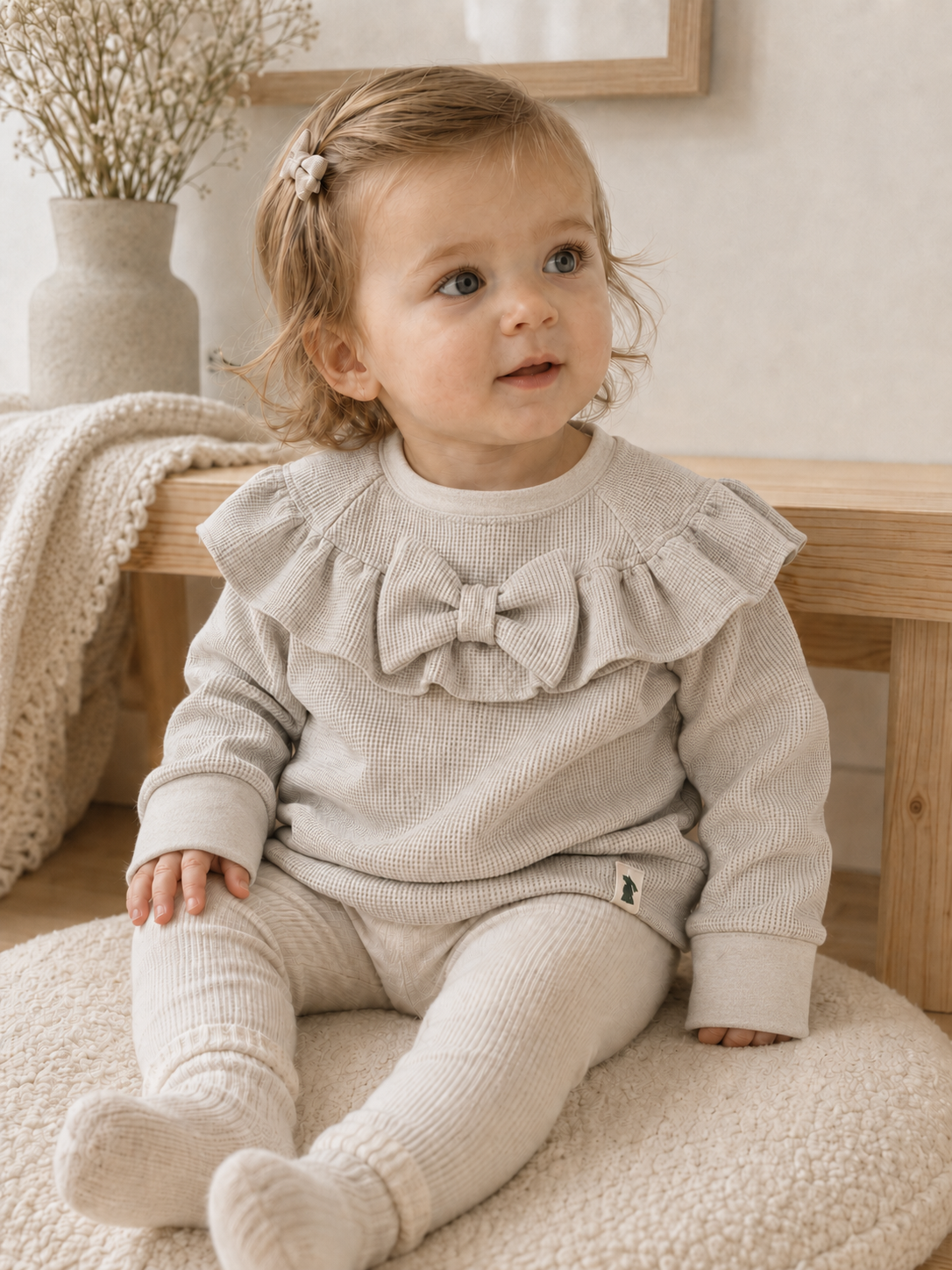 Rüschen-Sweater | Waffelstrickjersey