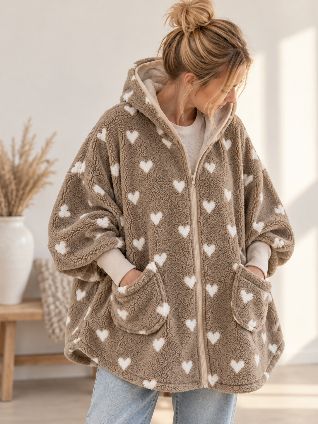 Teddycape Damen Herzen Beige | Fix&Fertig