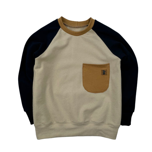 Raglan sweater “Colourblocking Beige Dark Blue” size. 104