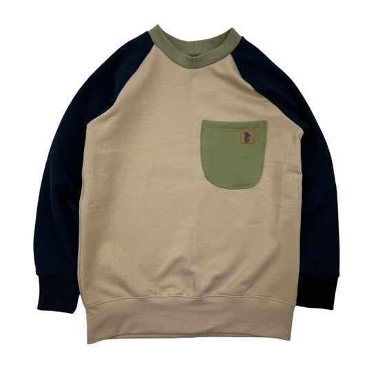 Raglan-Sweater "Colourblocking Beige Dunkelblau" Gr. 116