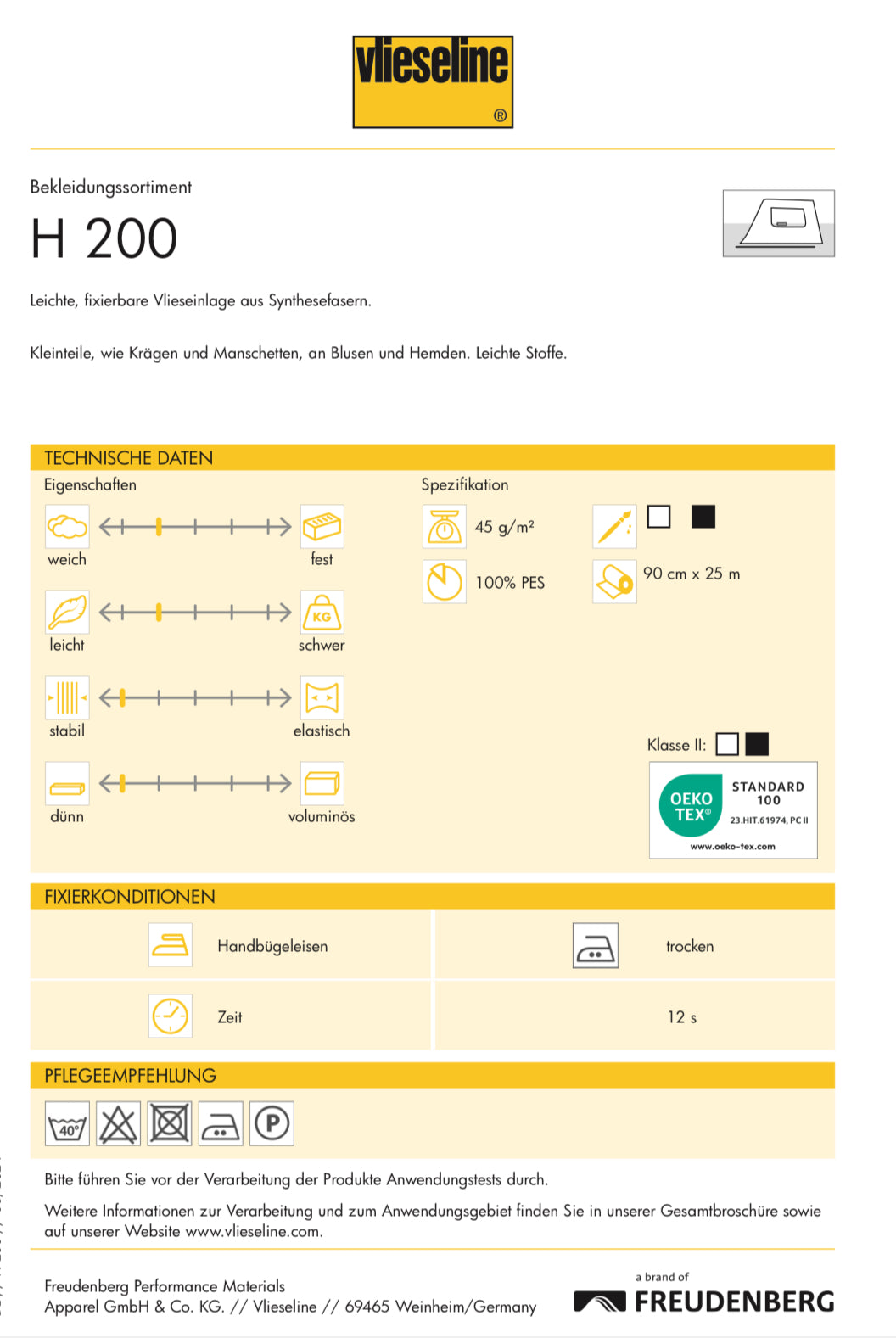 Vlieseline H200 (iron-on interlining)